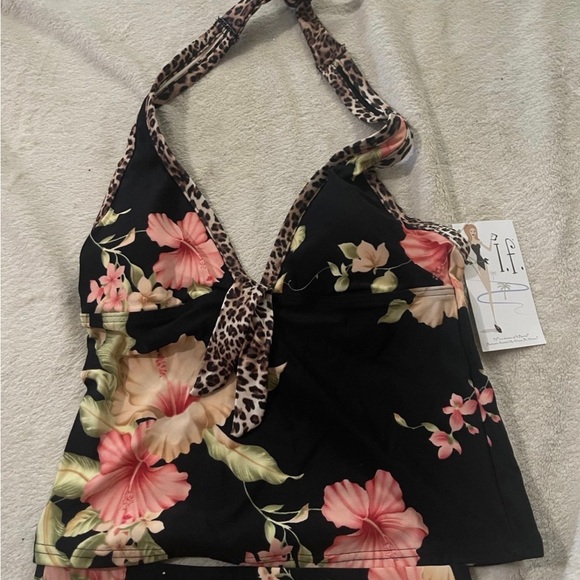 Floral black two piece bathing suit. ￼ Size 10. ￼ - Picture 3 of 6